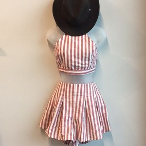 TWO PIECE ROMPER✨ red and white stripe